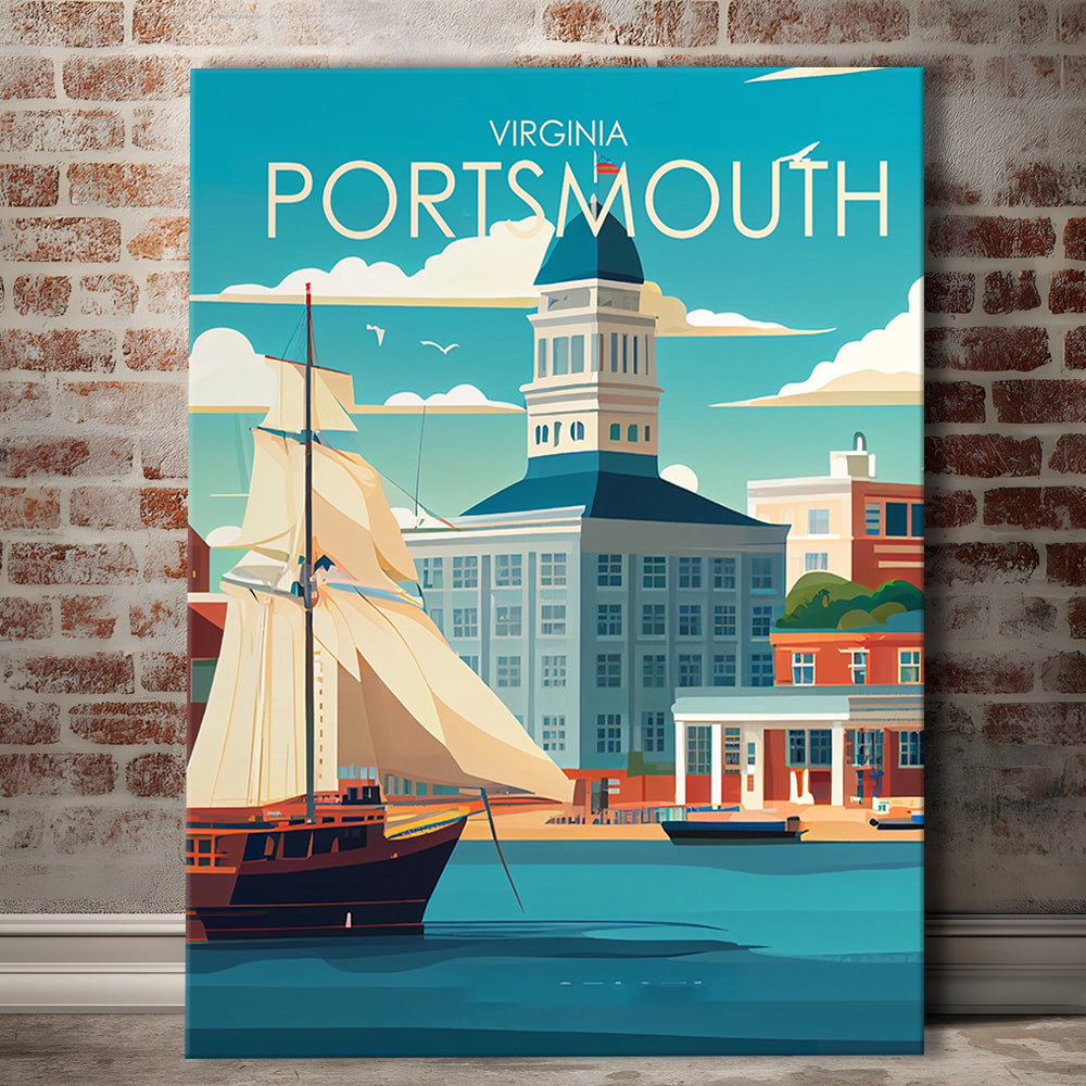 Portsmouth Virginia Retro Art Print, Portsmouth City Wall Art, Canvas Print, Painting Canvas, Living Room Decor