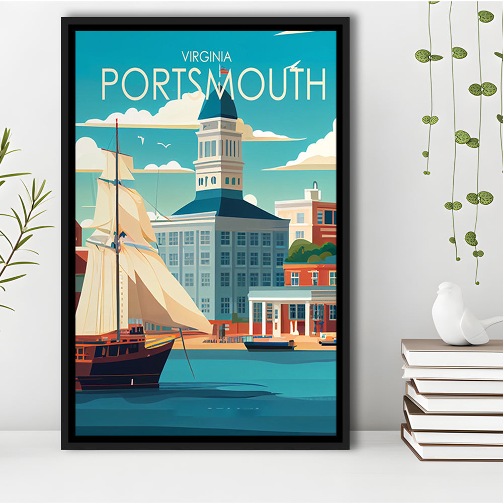 Portsmouth Virginia Retro Art Print, Portsmouth City Wall Art, Floating Framed Canvas Print, Framed Picture, Painting Canvas