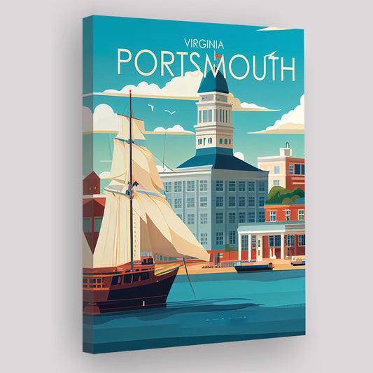 Portsmouth Virginia Retro Art Print, Portsmouth City Wall Art, Canvas Print, Painting Canvas, Living Room Decor