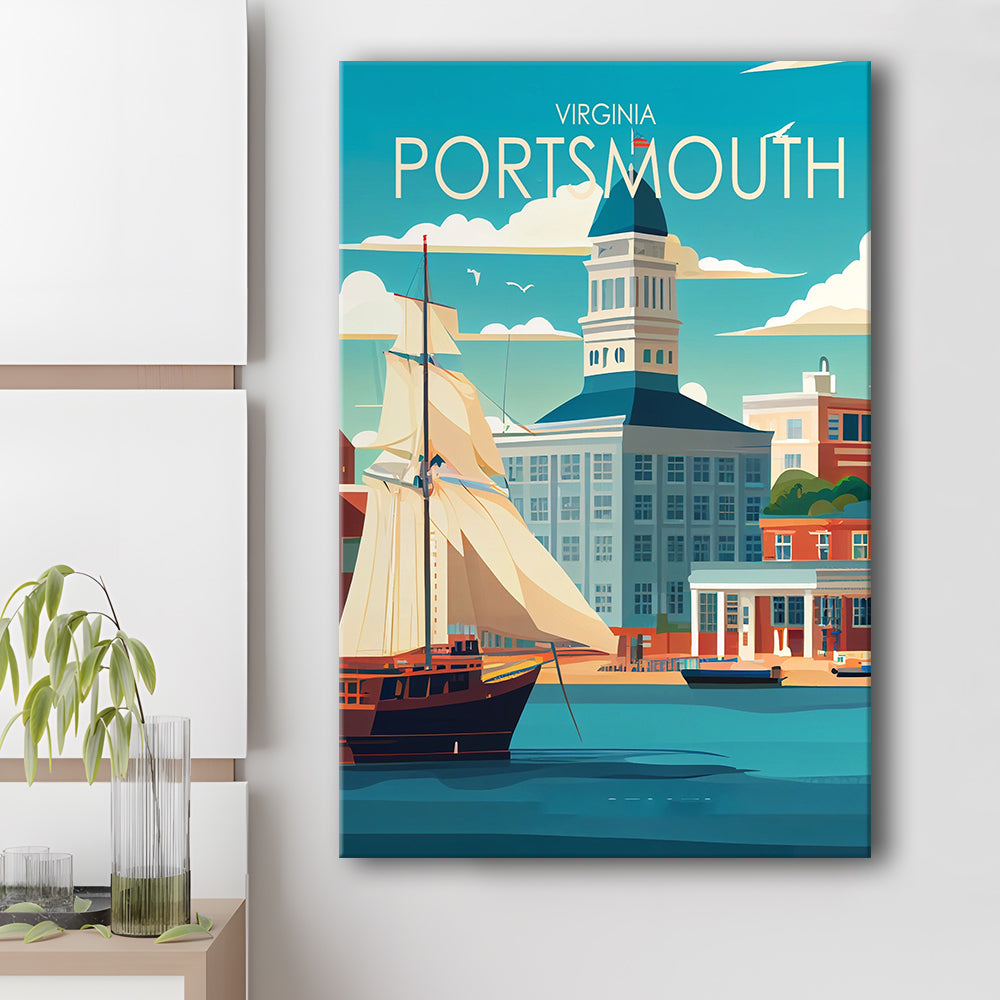 Portsmouth Virginia Retro Art Print, Portsmouth City Wall Art, Canvas Print, Painting Canvas, Living Room Decor