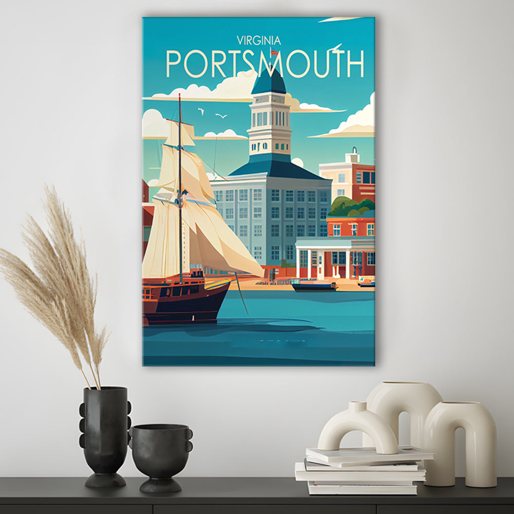 Portsmouth Virginia Retro Art Print, Portsmouth City Wall Art, Canvas Print, Painting Canvas, Living Room Decor