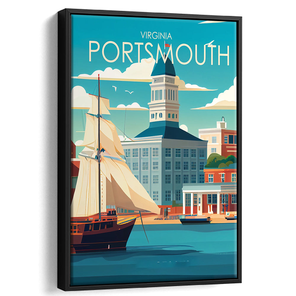 Portsmouth Virginia Retro Art Print, Portsmouth City Wall Art, Floating Framed Canvas Print, Framed Picture, Painting Canvas