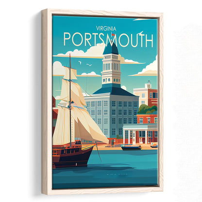 Portsmouth Virginia Retro Art Print, Portsmouth City Wall Art, Floating Framed Canvas Print, Framed Picture, Painting Canvas
