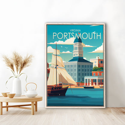 Portsmouth Virginia Retro Art Print, Portsmouth City Wall Art, Floating Framed Canvas Print, Framed Picture, Painting Canvas