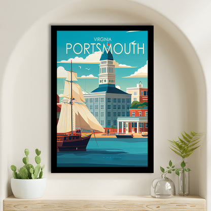 Portsmouth Virginia Retro Art Print, Portsmouth City Wall Art, Framed Art Print, Picture Framed, Painting Art