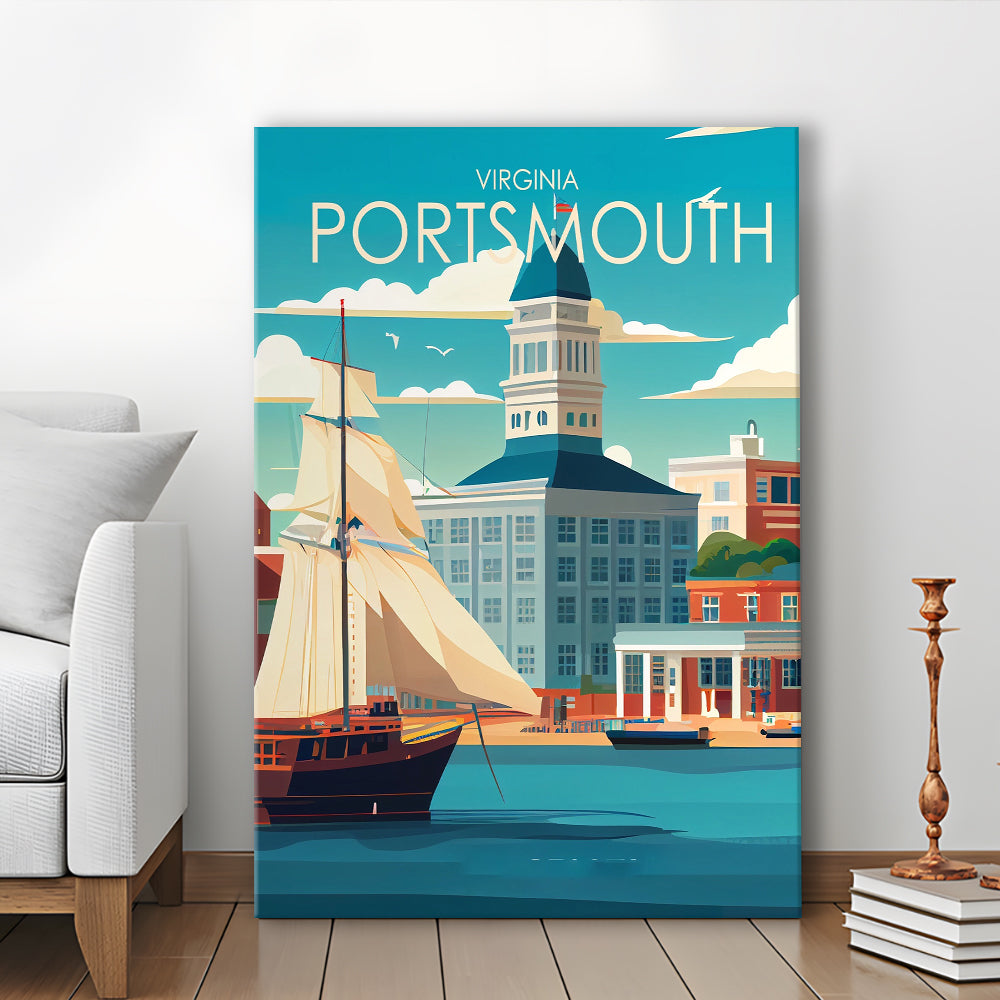 Portsmouth Virginia Retro Art Print, Portsmouth City Wall Art, Canvas Print, Painting Canvas, Living Room Decor