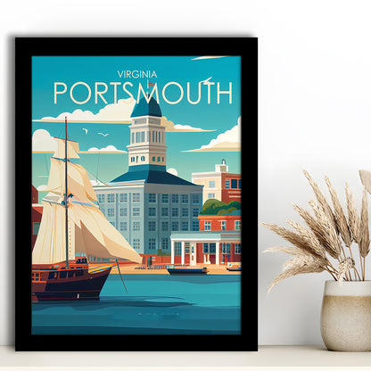 Portsmouth Virginia Retro Art Print, Portsmouth City Wall Art, Framed Art Print, Picture Framed, Painting Art