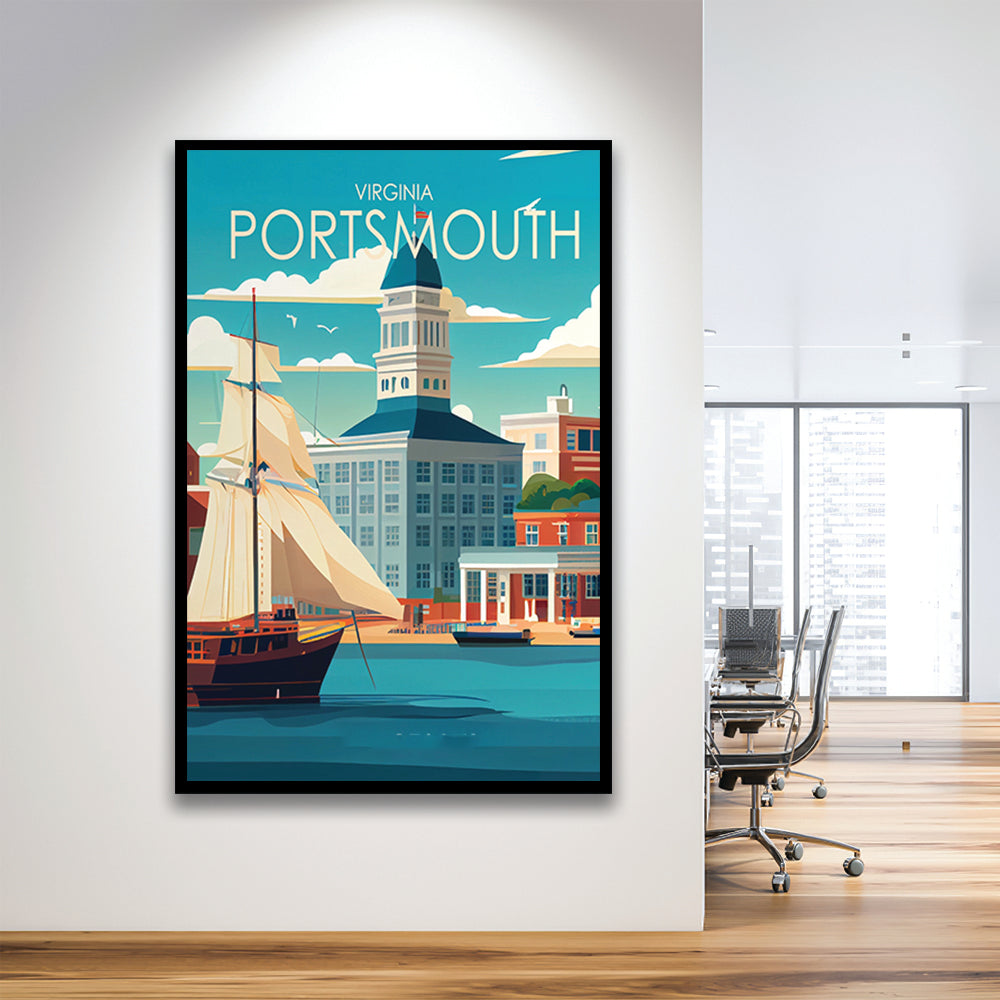 Portsmouth Virginia Retro Art Print, Portsmouth City Wall Art, Framed Art Print, Picture Framed, Painting Art