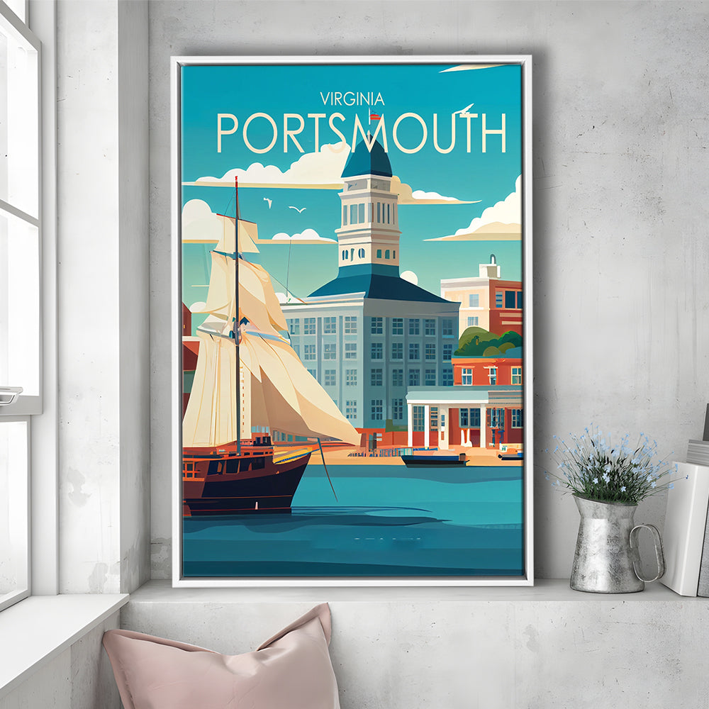 Portsmouth Virginia Retro Art Print, Portsmouth City Wall Art, Floating Framed Canvas Print, Framed Picture, Painting Canvas