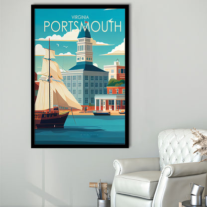 Portsmouth Virginia Retro Art Print, Portsmouth City Wall Art, Framed Art Print, Picture Framed, Painting Art