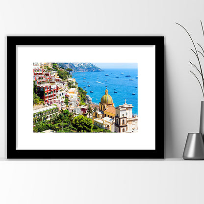 Positano Amalfi Coast Salerno Province Campania Italy Large Stretched, Framed Art Print White Border