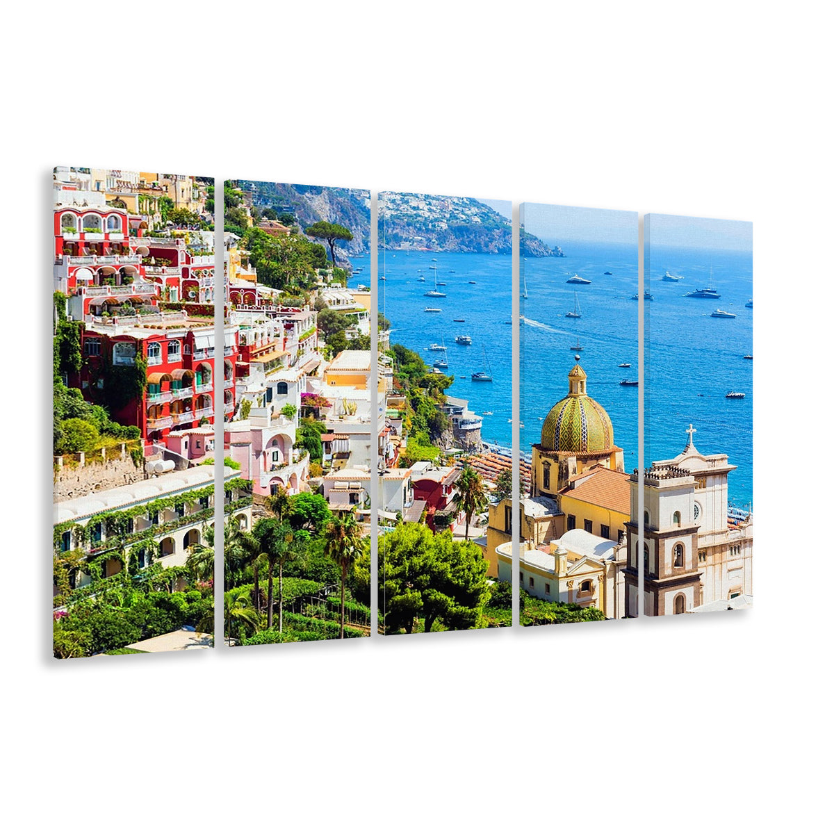 Positano Amalfi Coast Salerno Province Campania Italy Large Stretched Canvas, 5 Piece B Extra Large Cavas Print Wall Art Decor