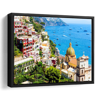Positano Amalfi Coast Salerno Province Campania Italy Large Stretched Canvas, Framed Cavas Print, Floating Frame