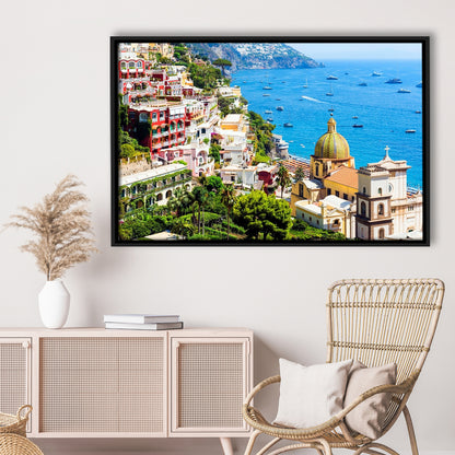 Positano Amalfi Coast Salerno Province Campania Italy Large Stretched Canvas, Framed Cavas Print, Floating Frame