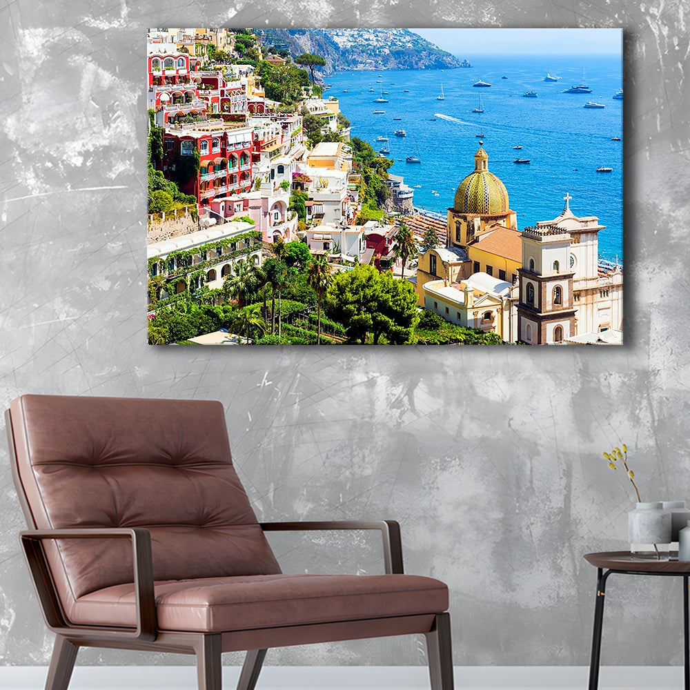 Positano Amalfi Coast Salerno Province Campania Italy Large Stretched Canvas, Cavas Print Wall Art Hom Decor
