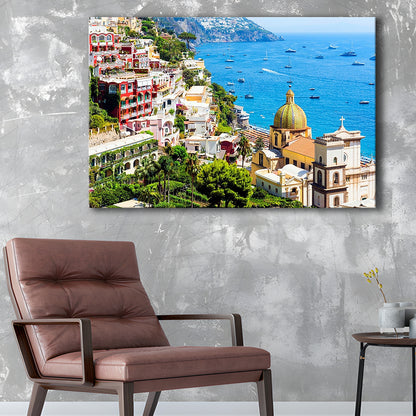 Positano Amalfi Coast Salerno Province Campania Italy Large Stretched Canvas, Cavas Print Wall Art Hom Decor