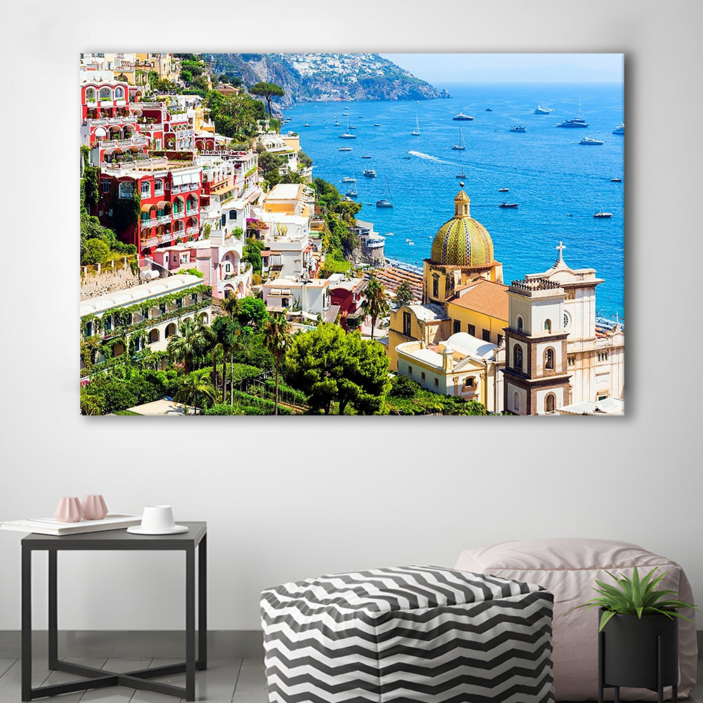 Positano Amalfi Coast Salerno Province Campania Italy Large Stretched Canvas, Cavas Print Wall Art Hom Decor