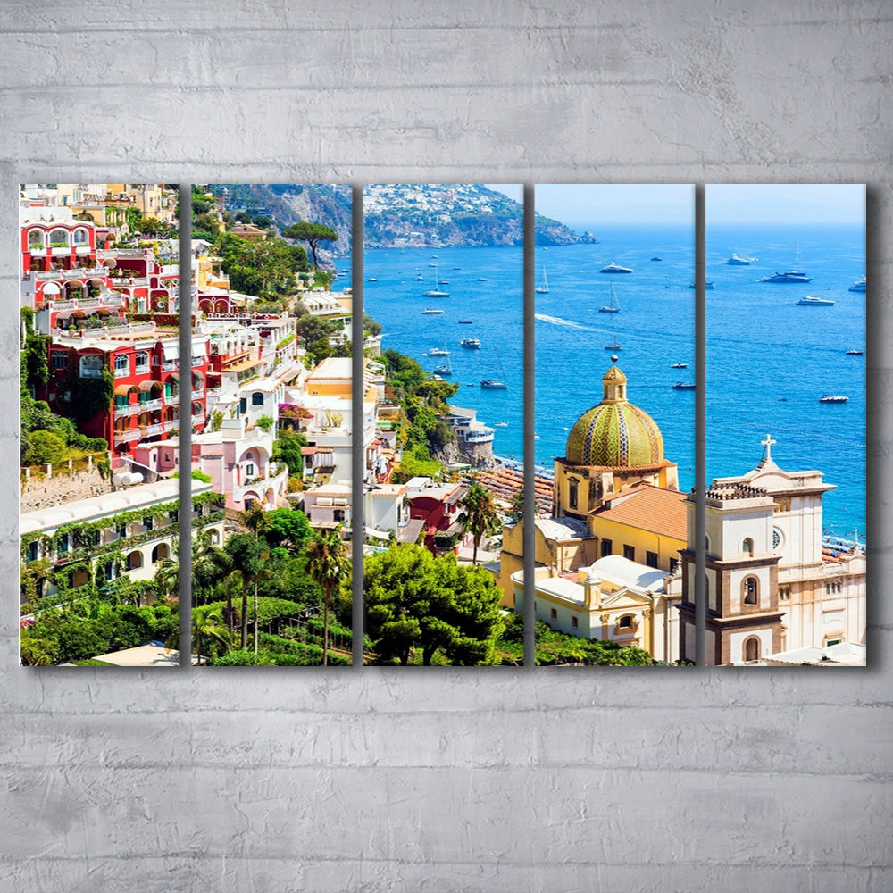 Positano Amalfi Coast Salerno Province Campania Italy Large Stretched Canvas, 5 Piece B Extra Large Cavas Print Wall Art Decor