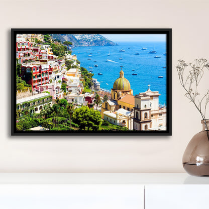 Positano Amalfi Coast Salerno Province Campania Italy Large Stretched Canvas, Framed Cavas Print, Floating Frame