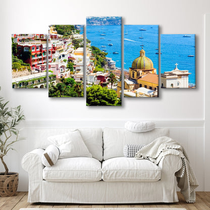 Positano Amalfi Coast Salerno Province Campania Italy Large Stretched Canvas, 5 Piece Large Cavas Print Wall Art