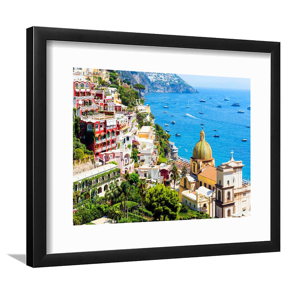 Positano Amalfi Coast Salerno Province Campania Italy Large Stretched, Framed Art Print White Border