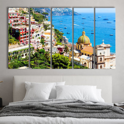 Positano Amalfi Coast Salerno Province Campania Italy Large Stretched Canvas, 5 Piece B Extra Large Cavas Print Wall Art Decor