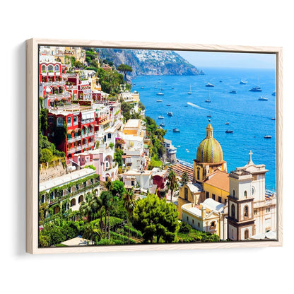 Positano Amalfi Coast Salerno Province Campania Italy Large Stretched Canvas, Framed Cavas Print, Floating Frame