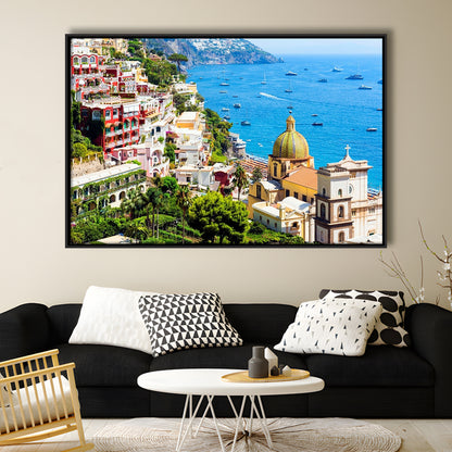 Positano Amalfi Coast Salerno Province Campania Italy Large Stretched Canvas, Framed Cavas Print, Floating Frame