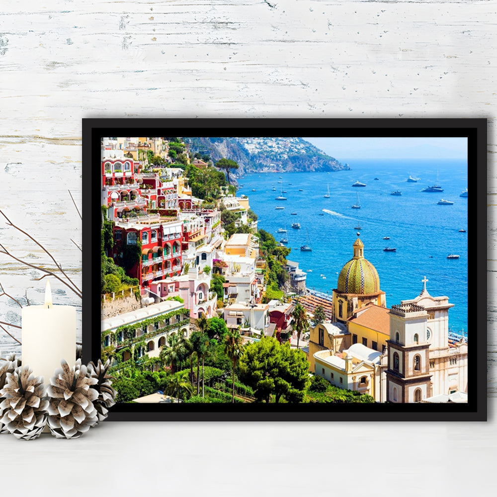 Positano Amalfi Coast Salerno Province Campania Italy Large Stretched Canvas, Framed Cavas Print, Floating Frame