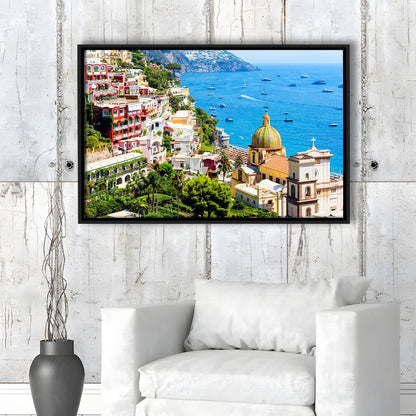 Positano Amalfi Coast Salerno Province Campania Italy Large Stretched Canvas, Framed Cavas Print, Floating Frame
