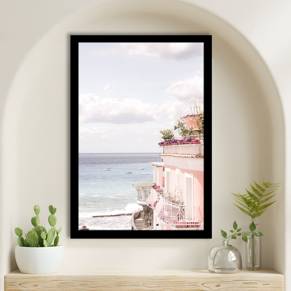 Positano Beach Print, Coastal Print, Pink Print  Beach Photography, Framed Art Prints Wall Decor