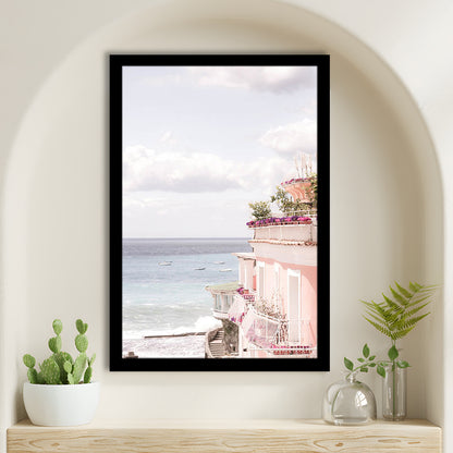 Positano Beach Print, Coastal Print, Pink Print  Beach Photography, Framed Art Prints Wall Decor