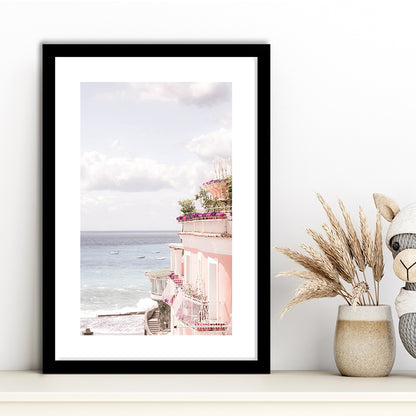 Positano Beach Print, Coastal Print, Pink Print  Beach Photography, Framed Art Prints White Border Wall Decor