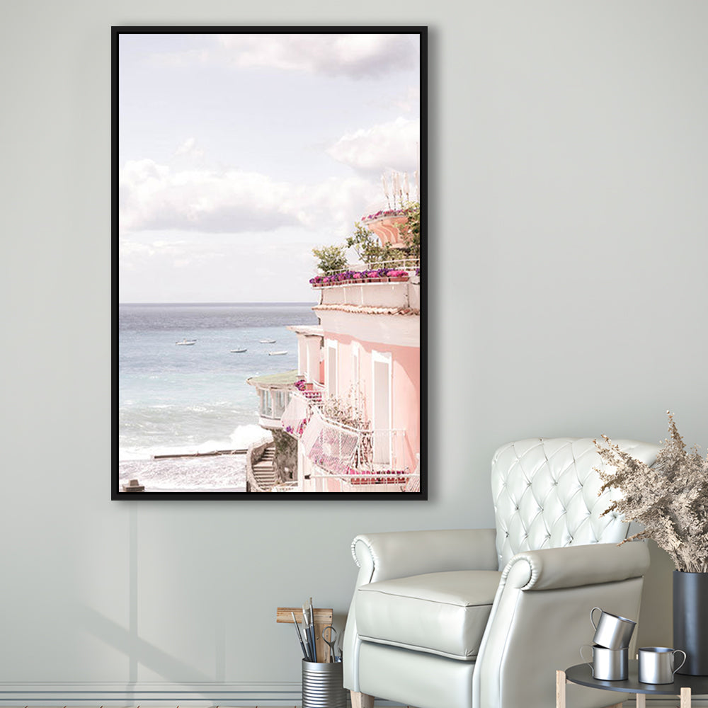 Positano Beach Print, Coastal Print, Pink Print  Beach Photography, Framed Canvas Prints Wall Art
