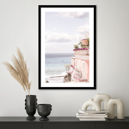Positano Beach Print, Coastal Print, Pink Print  Beach Photography, Framed Art Prints White Border Wall Decor