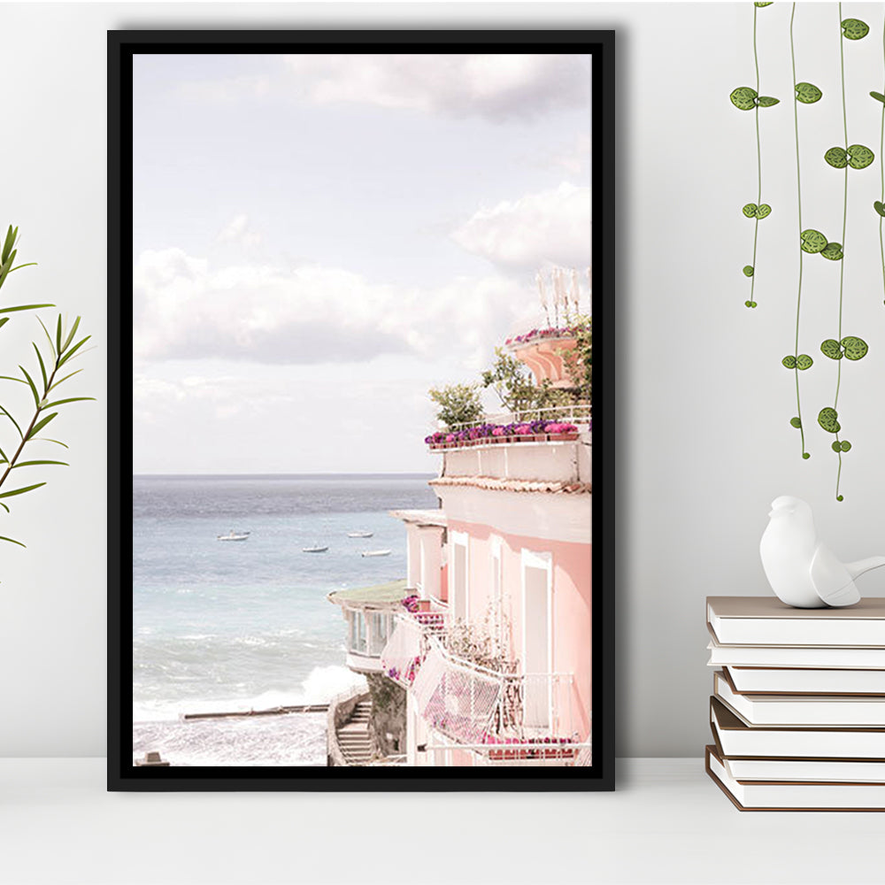 Positano Beach Print, Coastal Print, Pink Print  Beach Photography, Framed Canvas Prints Wall Art