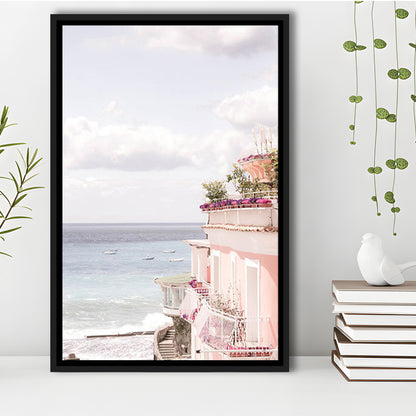 Positano Beach Print, Coastal Print, Pink Print  Beach Photography, Framed Canvas Prints Wall Art