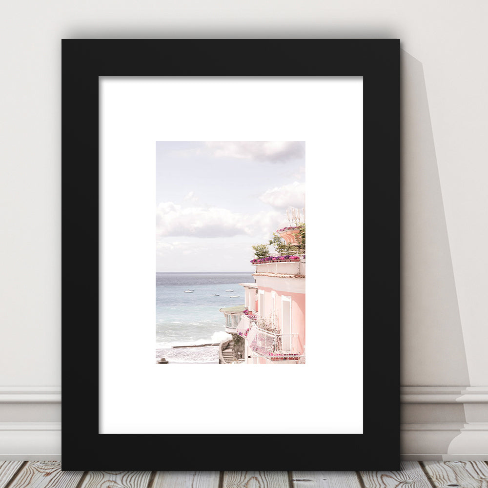 Positano Beach Print, Coastal Print, Pink Print  Beach Photography, Framed Art Prints White Border Wall Decor
