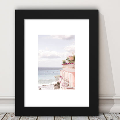 Positano Beach Print, Coastal Print, Pink Print  Beach Photography, Framed Art Prints White Border Wall Decor
