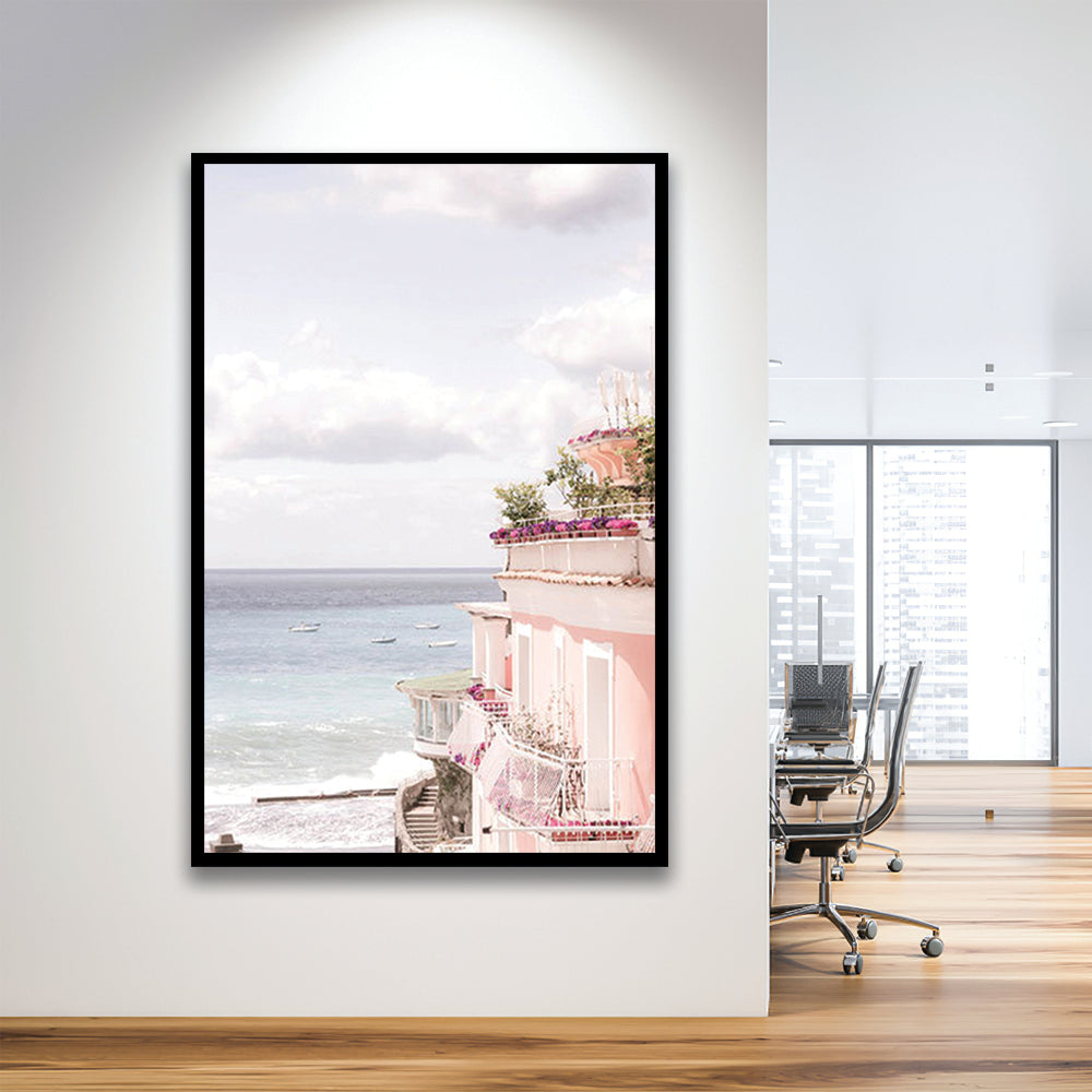 Positano Beach Print, Coastal Print, Pink Print  Beach Photography, Framed Art Prints Wall Decor
