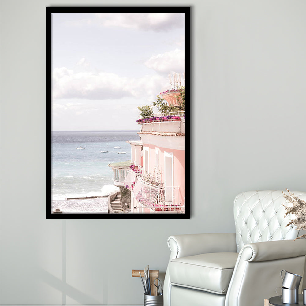 Positano Beach Print, Coastal Print, Pink Print  Beach Photography, Framed Art Prints Wall Decor