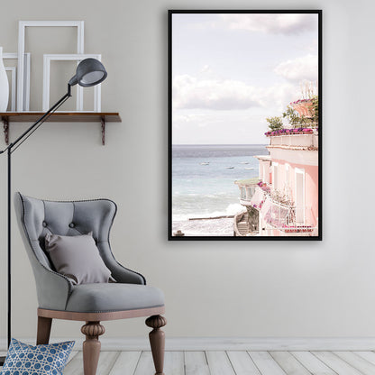 Positano Beach Print, Coastal Print, Pink Print  Beach Photography, Framed Canvas Prints Wall Art