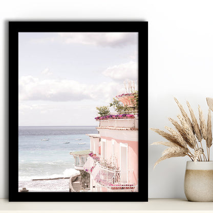 Positano Beach Print, Coastal Print, Pink Print  Beach Photography, Framed Art Prints Wall Decor