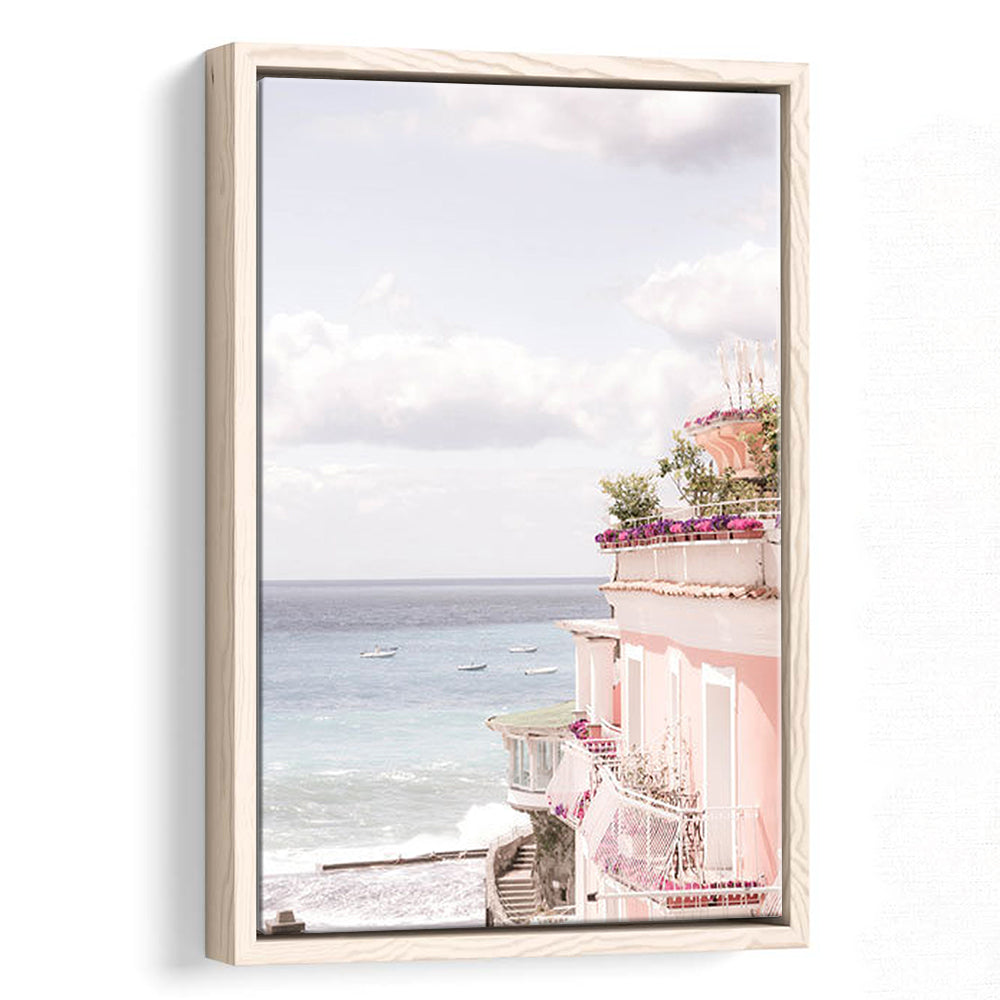Positano Beach Print, Coastal Print, Pink Print  Beach Photography, Framed Canvas Prints Wall Art
