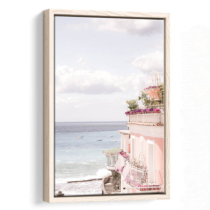Positano Beach Print, Coastal Print, Pink Print  Beach Photography, Framed Canvas Prints Wall Art