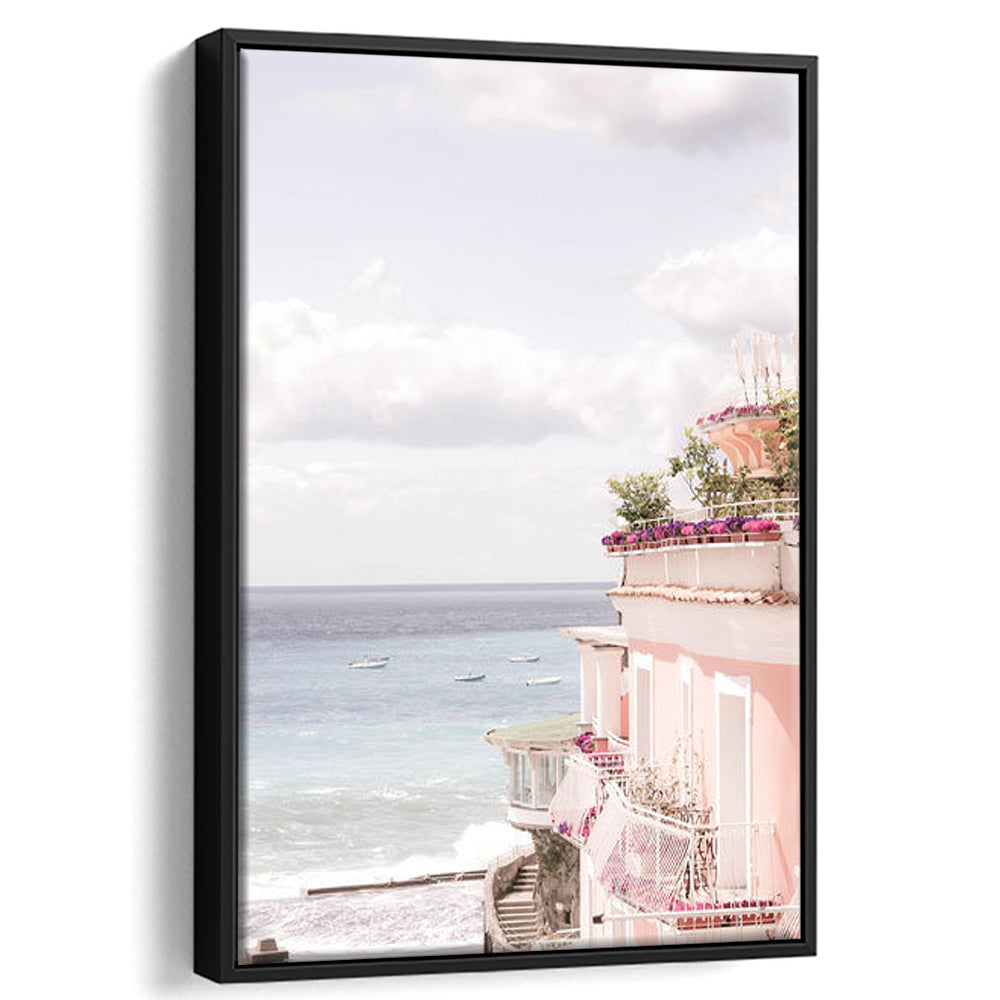 Positano Beach Print, Coastal Print, Pink Print  Beach Photography, Framed Canvas Prints Wall Art
