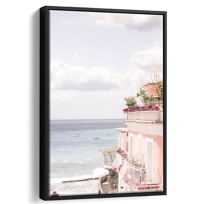 Positano Beach Print, Coastal Print, Pink Print  Beach Photography, Framed Canvas Prints Wall Art