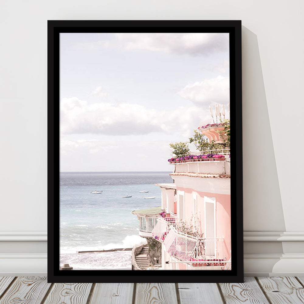 Positano Beach Print, Coastal Print, Pink Print  Beach Photography, Framed Canvas Prints Wall Art