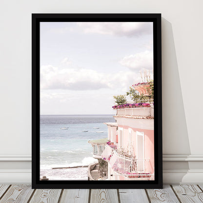 Positano Beach Print, Coastal Print, Pink Print  Beach Photography, Framed Canvas Prints Wall Art