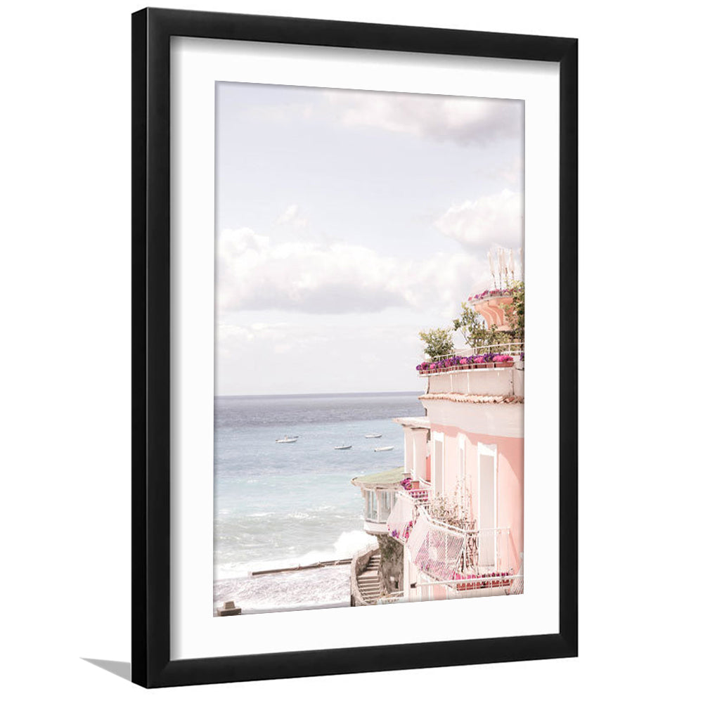 Positano Beach Print, Coastal Print, Pink Print  Beach Photography, Framed Art Prints White Border Wall Decor